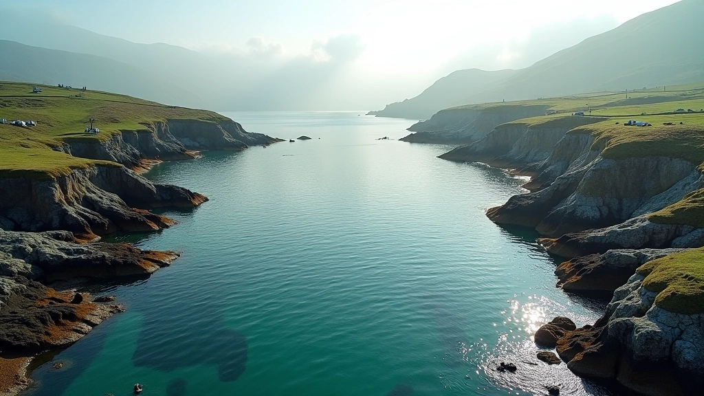Aerial view of Kenmare Bay with calm waters and rocky coastline