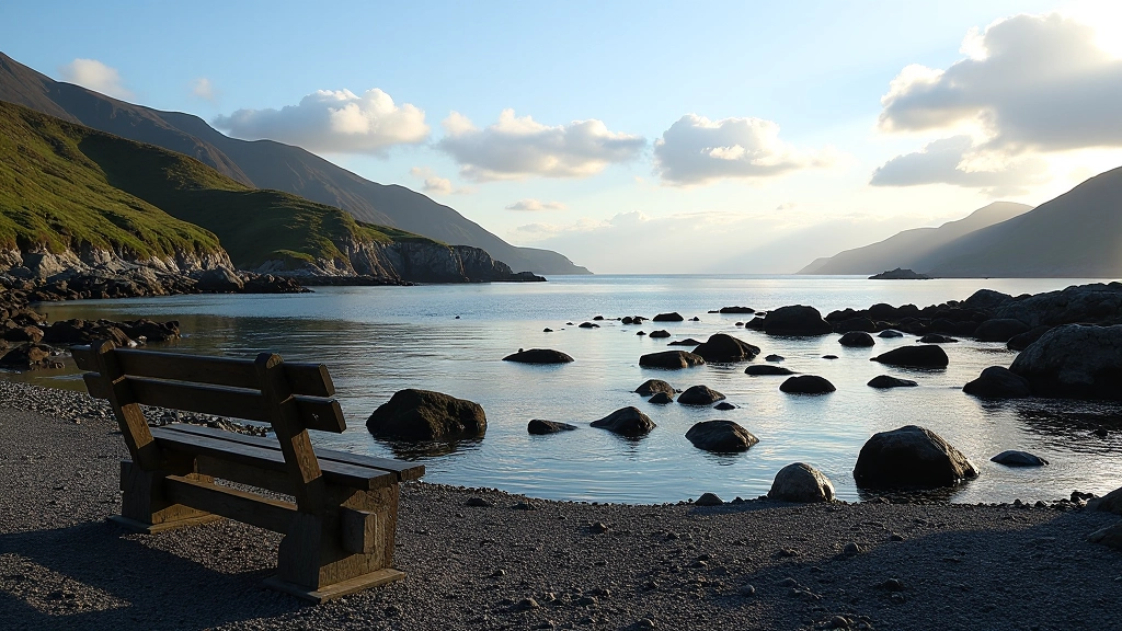 Rocky pier at Kenmare during low tide with visible seal haul-out areas and kelp beds