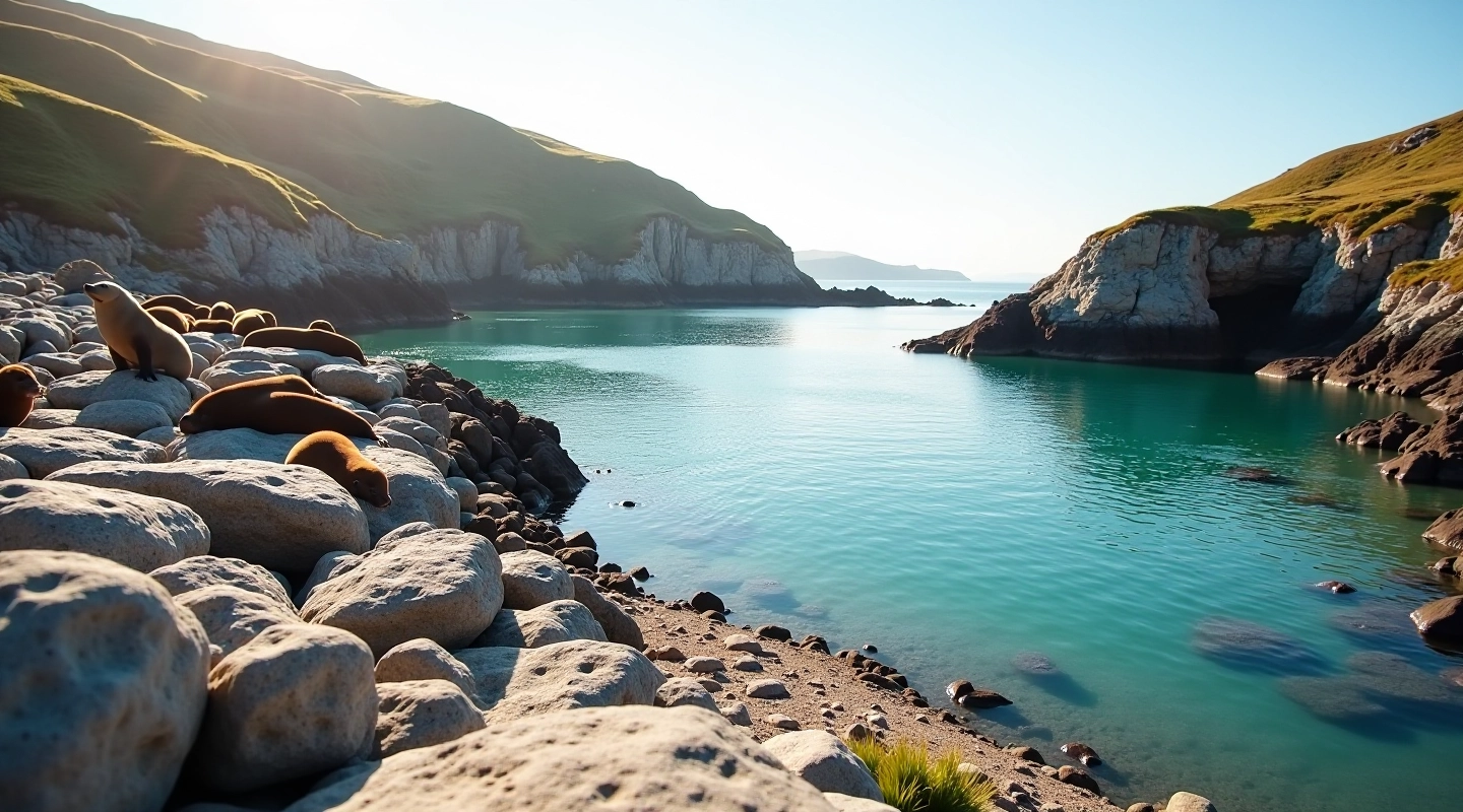 Sheltered rocky coves along the Kerry coastline with calm turquoise waters and natural seal habitats